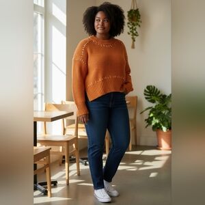 Line & Dot (Revolve) Sunset Orange Crew Neck Sweater Size Small